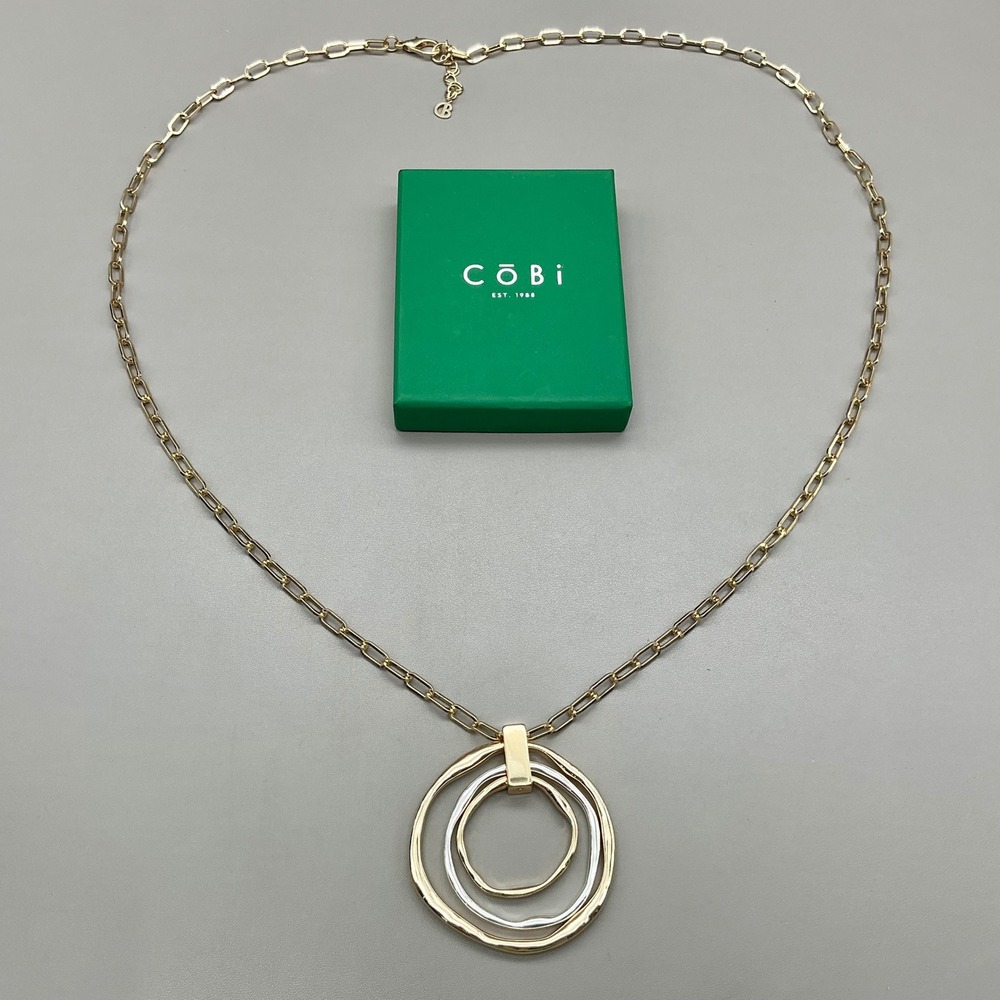 Cobi Necklace Women Gold Silver Two Tone Triple Circle Pendant Paperclip Chain
